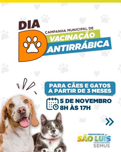 Prefeitura de São Luís inicia campanha de Vacinação Antirrábica de cães e gatos com Dia D, neste sábado (5)